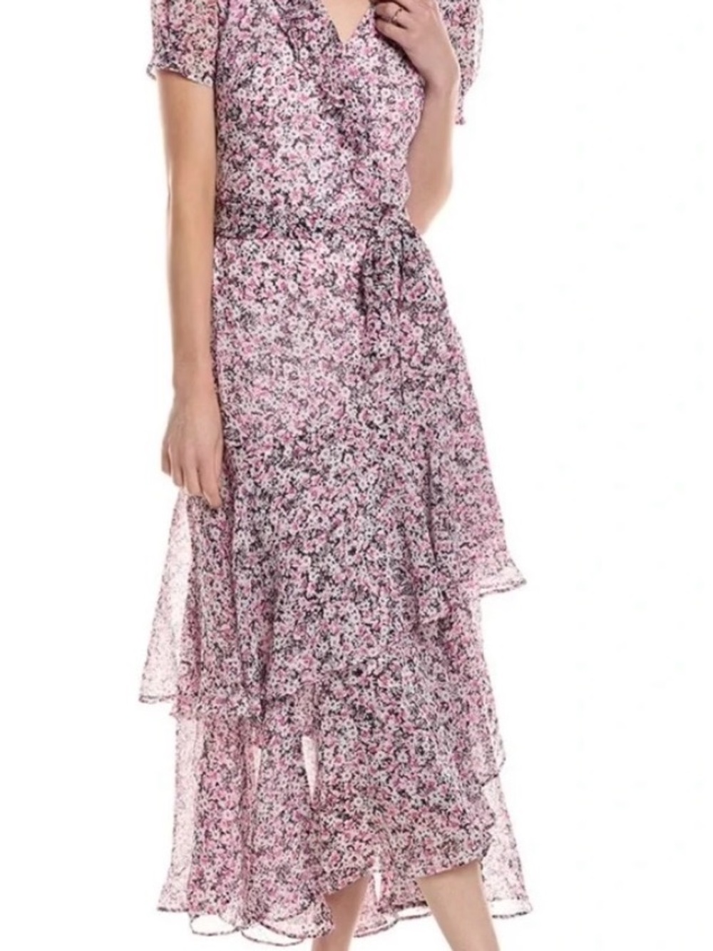 Karl Lagerfeld Pink Floral Tiered Maxi Wrap Dress